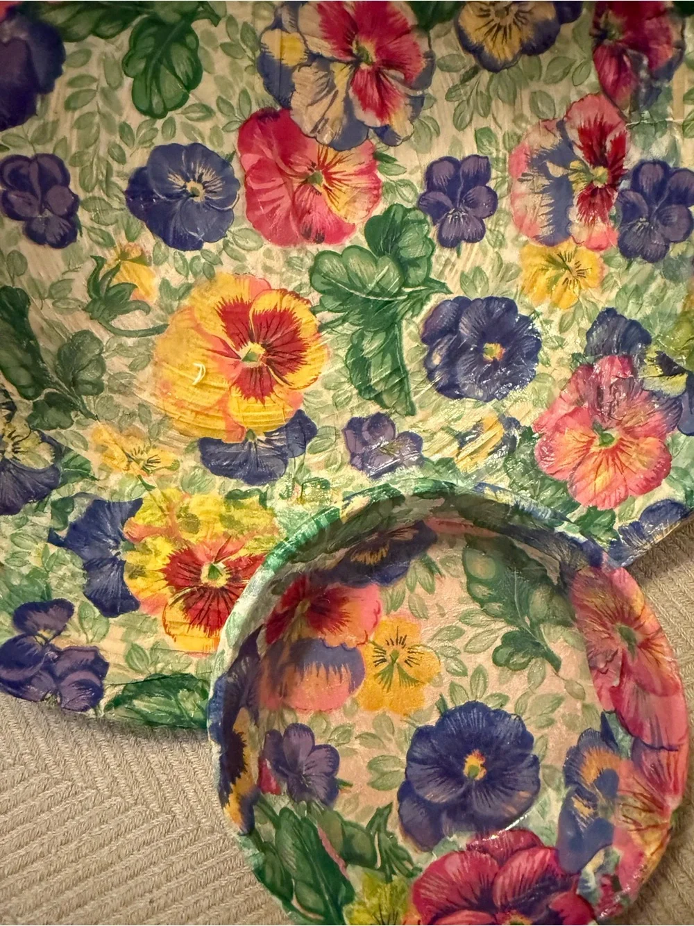 Original Use Floral Pansy Pattern Decorative Bowls in Pink, Yellow, Blue, Green